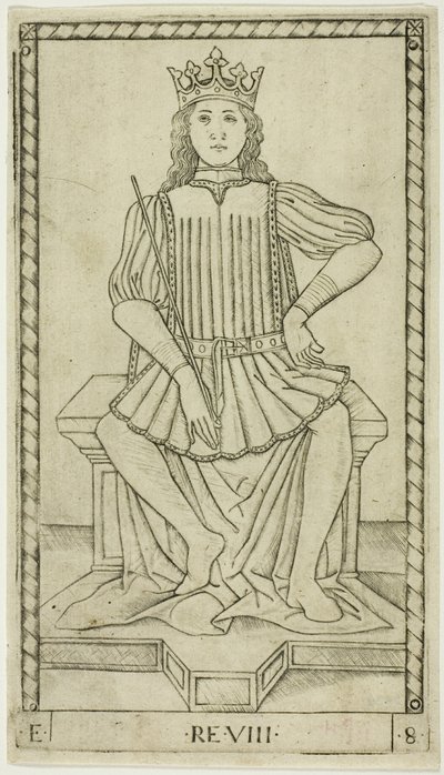 De koning, plaat acht uit De rangen en standen van mannen door Master of the E Series Tarocchi