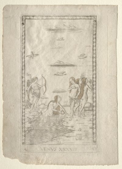 Venus uit de Tarocchi, serie A: Firmamenten van het Universum, #43, voor 1467 door Master of the E Series Tarocchi