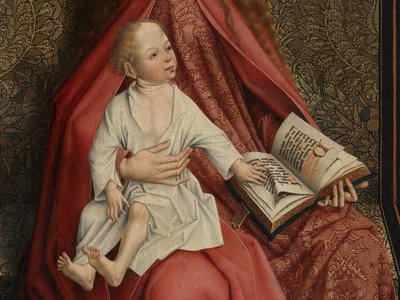 Detail (Madonna gekroond door Engelen) door Master of the Embroidered Foliage