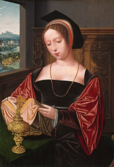 Een Dame die Leest (Heilige Maria Magdalena) door Master of the Female Half Lengths