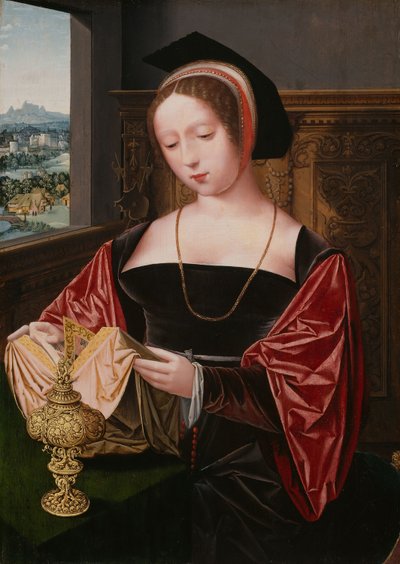 Een dame die leest (Heilige Maria Magdalena), c.1530 door Master of the Female Half Lengths