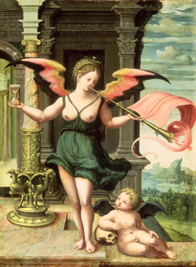 Een Allegorie van Roem door Master of the Female Half Lengths