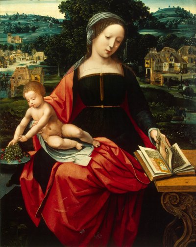Madonna en Kind door Master of the Female Half Lengths