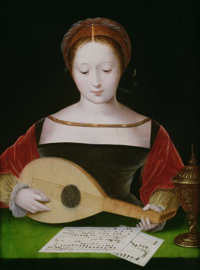 Maria Magdalena die een Luit speelt door Master of the Female Half Lengths