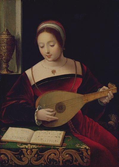 Maria Magdalena die de Luit Speelt door Master of the Female Half Lengths