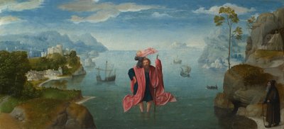 Sint Christoffel die het Christuskind draagt, midden 16e eeuw door Master of the Female Half Lengths,
