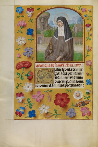 Heilige Clara met een monstrans door Master of the First Prayer Book of Maximilian