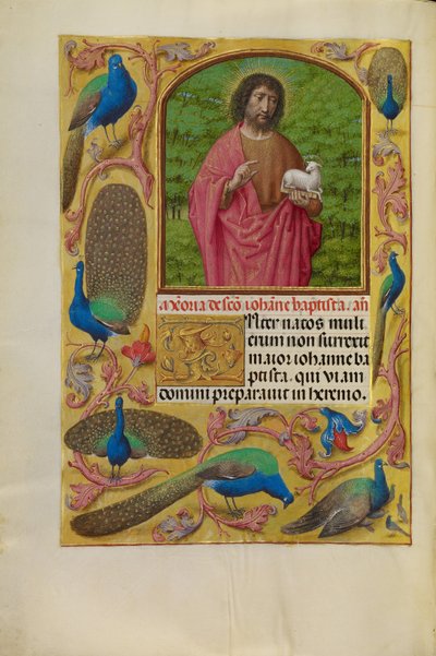 Johannes de Doper met het Lam Gods op een Boek door Master of the First Prayer Book of Maximilian
