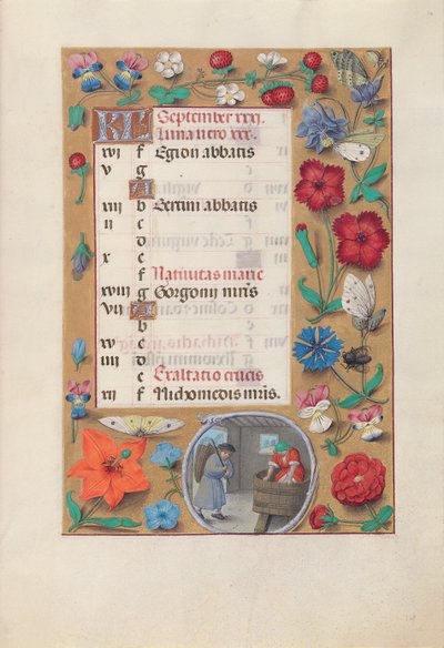 Uren van Koningin Isabella de Katholieke, Koningin van Spanje: Fol. 10r, September, c. 1500 door Master of the First Prayerbook of Maximillian
