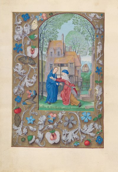Getijdenboek van koningin Isabella de Katholieke, koningin van Spanje: Fol. 115v, Visitatie, c. 1500 door Master of the First Prayerbook of Maximillian