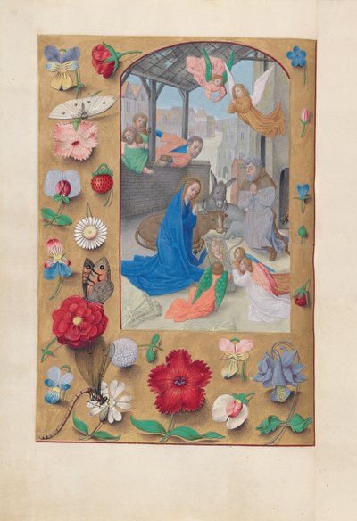 Uren van koningin Isabella de Katholieke, koningin van Spanje: Fol. 126v, Geboorte, c. 1500 door Master of the First Prayerbook of Maximillian