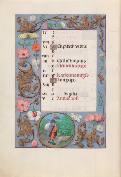 Getijdenboek van Koningin Isabella de Katholieke, Koningin van Spanje: Fol. 12v, November, ca. 1500 door Master of the First Prayerbook of Maximillian