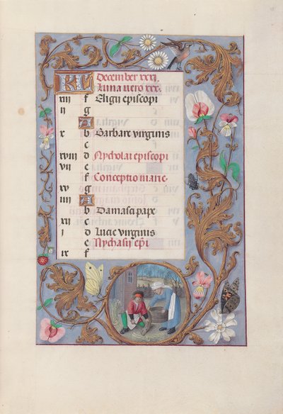 Uren van Koningin Isabella de Katholieke, Koningin van Spanje: Fol. 13r, December, ca. 1500 door Master of the First Prayerbook of Maximillian
