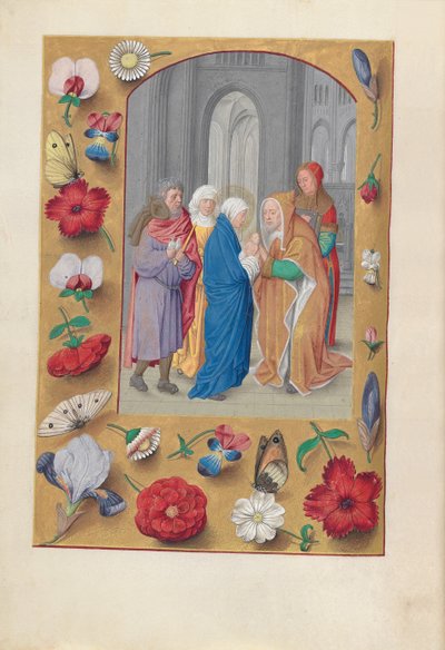 Getijdenboek van Koningin Isabella de Katholieke, Koningin van Spanje: Fol. 141v, Presentatie in de Tempel, ca. 1500 door Master of the First Prayerbook of Maximillian