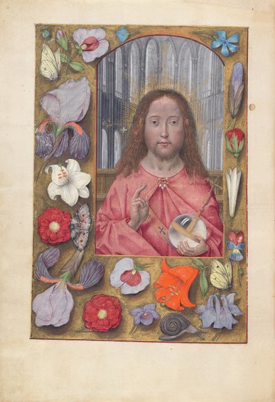 Getijdenboek van Koningin Isabella de Katholieke, Koningin van Spanje: Fol. 14v, Salvator Mundi, ca. 1500 door Master of the First Prayerbook of Maximillian