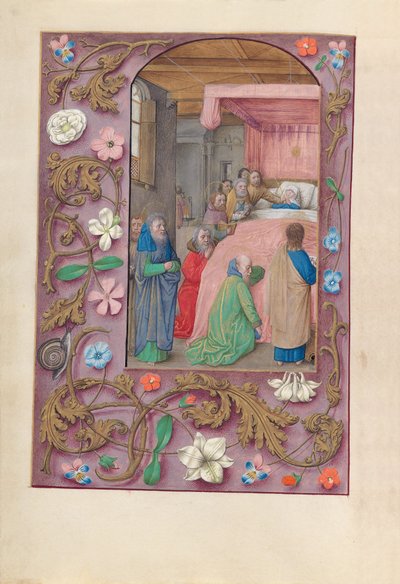 Uren van Koningin Isabella de Katholieke, Koningin van Spanje:  Fol. 154v, Dood van de Maagd door Master of the First Prayerbook of Maximillian
