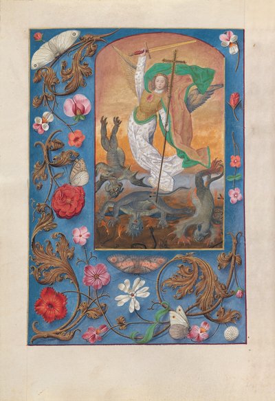 Uren van Koningin Isabella de Katholieke, Koningin van Spanje:  Fol. 167v, St. Michael door Master of the First Prayerbook of Maximillian