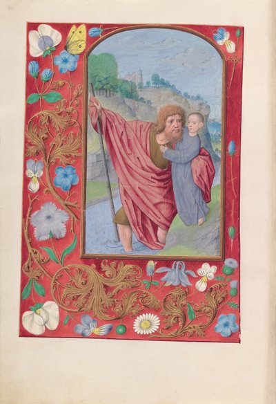 Getijdenboek van koningin Isabella de Katholieke, koningin van Spanje: Fol. 179v, St. Christoffel, c. 1500 door Master of the First Prayerbook of Maximillian