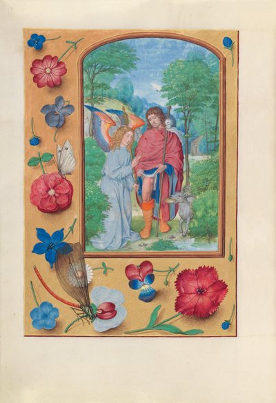 Getijdenboek van Koningin Isabella de Katholieke, Koningin van Spanje: Fol. 181v, Sint Rochus, ca. 1500 door Master of the First Prayerbook of Maximillian