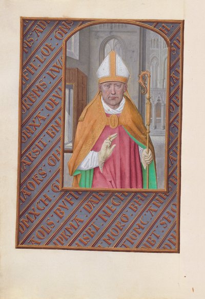 Uren van Koningin Isabella de Katholieke, Koningin van Spanje:  Fol. 183v, St. Nicolaas door Master of the First Prayerbook of Maximillian