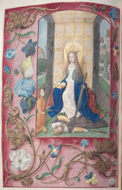 Uren van Koningin Isabella de Katholieke, Koningin van Spanje:  Fol. 189v, St. Catharina door Master of the First Prayerbook of Maximillian