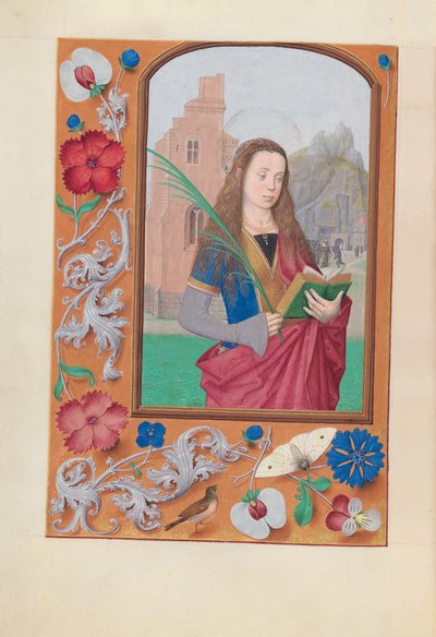 Uren van Koningin Isabella de Katholieke, Koningin van Spanje:  Fol. 191v, St. Barbara door Master of the First Prayerbook of Maximillian