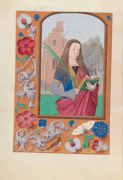 Getijdenboek van Koningin Isabella de Katholieke, Koningin van Spanje: Fol. 191v, St. Barbara, ca. 1500 door Master of the First Prayerbook of Maximillian
