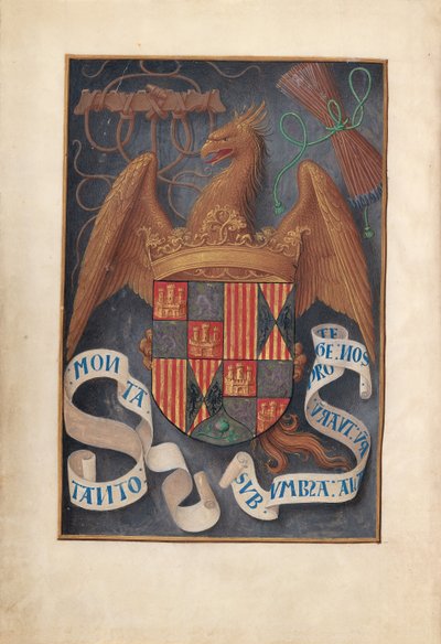 Uren van Koningin Isabella de Katholieke, Koningin van Spanje: Fol. 1v, Wapens en Motto