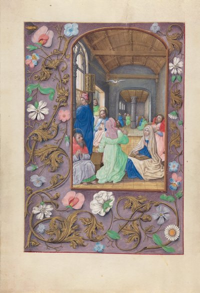 Getijdenboek van koningin Isabella de Katholieke, koningin van Spanje: Fol. 31v, Pinksteren door Master of the First Prayerbook of Maximillian