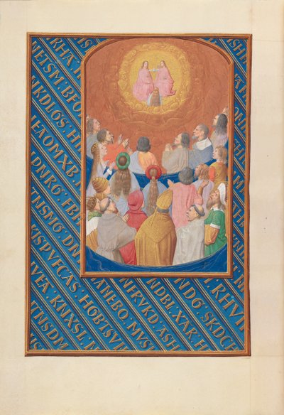 Uren van koningin Isabella de Katholieke, koningin van Spanje: Fol. 37v, Hof van de Hemel door Master of the First Prayerbook of Maximillian