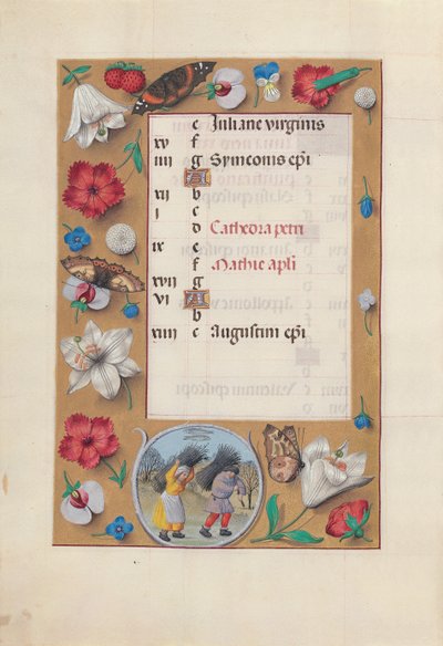 Getijdenboek van koningin Isabella de Katholieke, koningin van Spanje: Fol. 3v, februari, c. 1500 door Master of the First Prayerbook of Maximillian