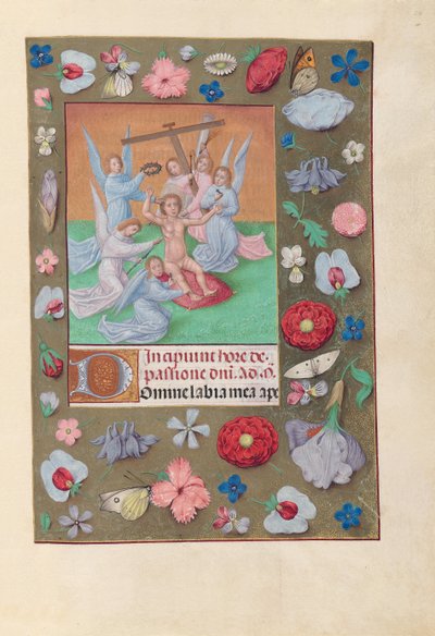 Getijdenboek van Koningin Isabella de Katholieke, Koningin van Spanje: Fol. 50r, Kind Christus..., ca. 1500 door Master of the First Prayerbook of Maximillian