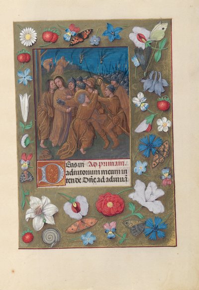 Uren van Koningin Isabella de Katholieke, Koningin van Spanje:  Fol. 61r, Kus van Judas door Master of the First Prayerbook of Maximillian