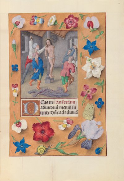 Uren van koningin Isabella de Katholieke, koningin van Spanje: Fol. 66r, Geseling, ca. 1500 door Master of the First Prayerbook of Maximillian