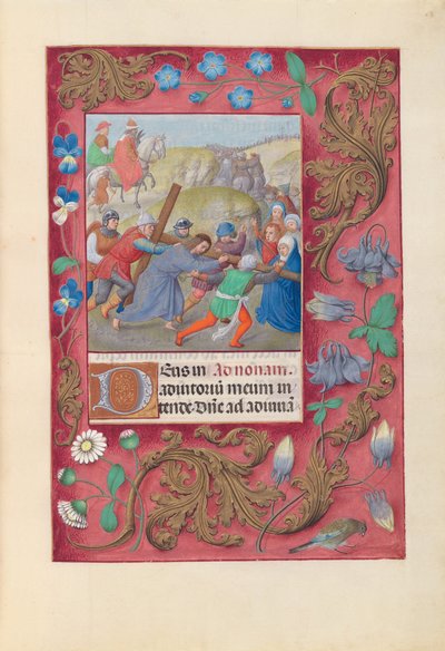 Uren van Koningin Isabella de Katholieke, Koningin van Spanje:  Fol. 69r, Christus draagt het kruis door Master of the First Prayerbook of Maximillian