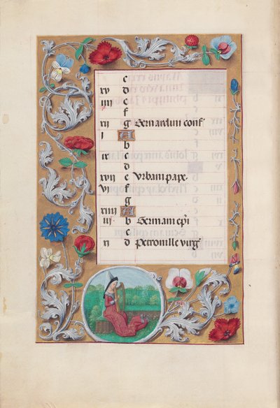 Uren van Koningin Isabella de Katholieke, Koningin van Spanje: Fol. 6v, mei, ca. 1500 door Master of the First Prayerbook of Maximillian