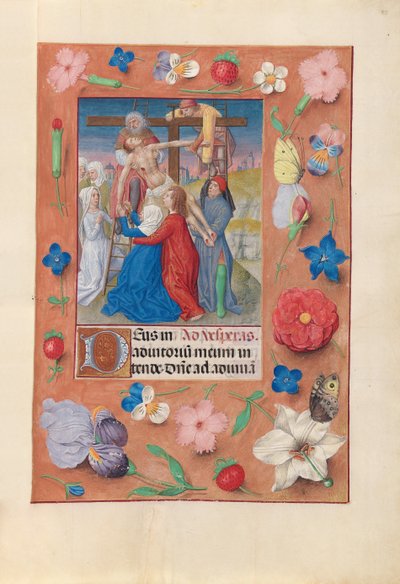 Uren van Koningin Isabella de Katholieke, Koningin van Spanje: Fol. 73r, Afdaling van het Kruis, ca. 1500 door Master of the First Prayerbook of Maximillian