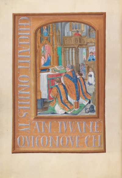Getijdenboek van Koningin Isabella de Katholieke, Koningin van Spanje: Fol. 87v, Viering van de Mis, ca. 1500 door Master of the First Prayerbook of Maximillian