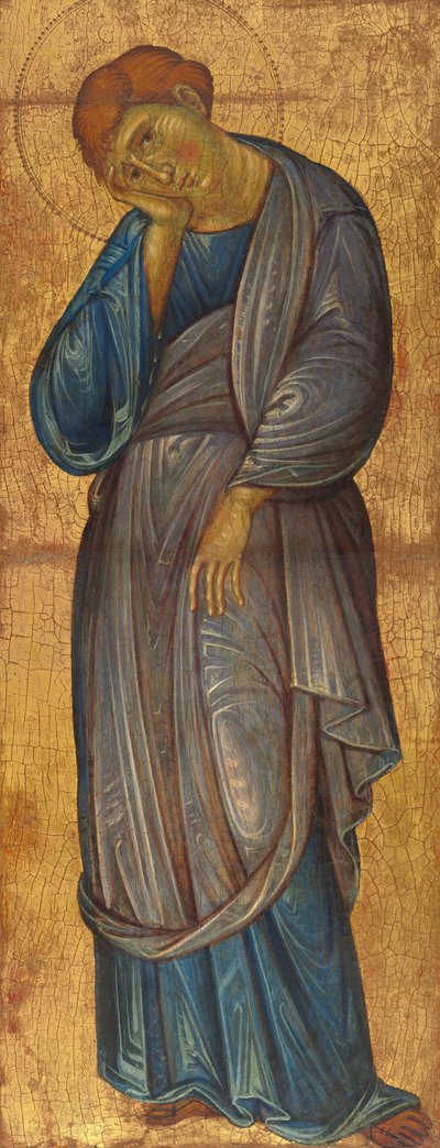 De rouwende Sint Johannes de Evangelist door Master of the Franciscan Crucifixes