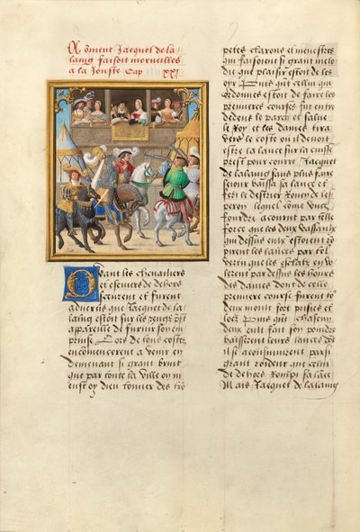 Jacques de Lalaing komt aan bij een steekspel met de graven van Maine en Saint Pol door Master of the Getty Lalaing