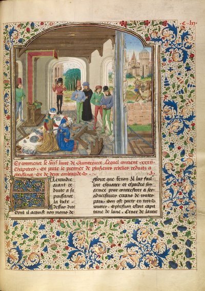 Alexander vecht met een leeuw en doodt Clitus door Master of the Jardin de vertueuse consolation
