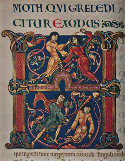Initiaal uit de Winchester Bijbel, ca. 1150 AD, ca. 1950 door Master of the Leaping Figures