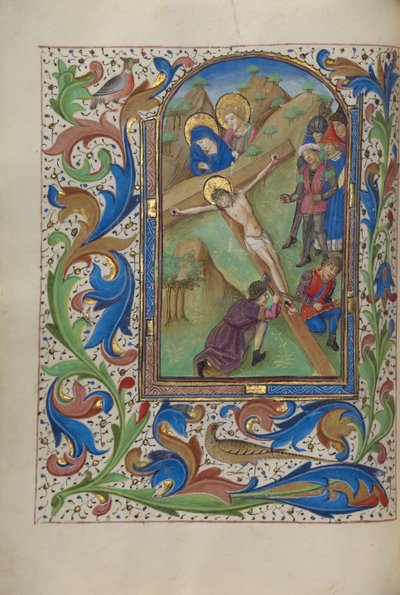 Christus aan het kruis genageld door Master of the Lee Hours