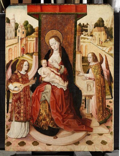 Drieluik van de Maagd en Kind met twee engelen, detail van Madonna en Kind (detail) door Master of the Lee Triptych Master of the Lee Triptych