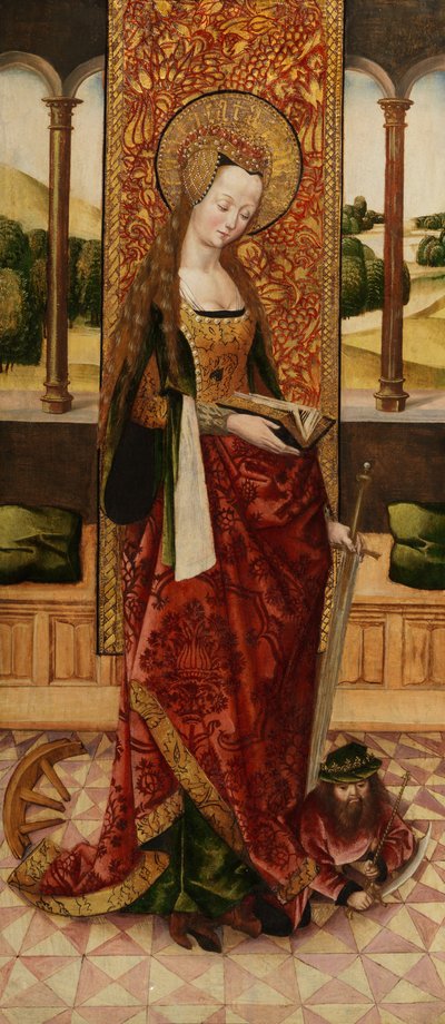 Drieluik van de Maagd en Kind met twee engelen, detail van St. Catharina van Alexandrië (detail) door Master of the Lee Triptych Master of the Lee Triptych