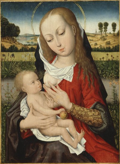 De Maagd die het Kind voedt door Master of the Legend of St. Catherine