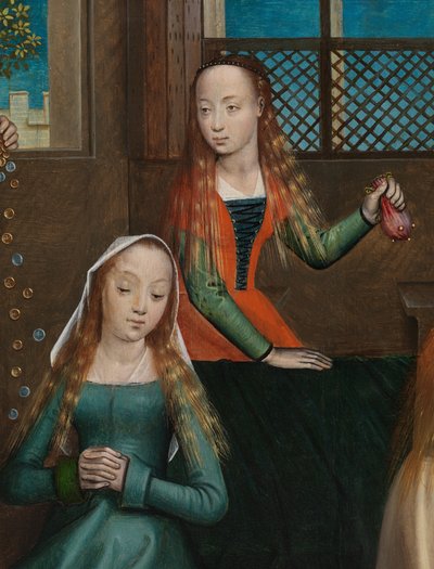 Detail (Liefdadigheid van Sint Nicolaas, van het altaarstuk van Sint Nicolaas, ca. 1486-93) door Master of The Legend of St. Lucy