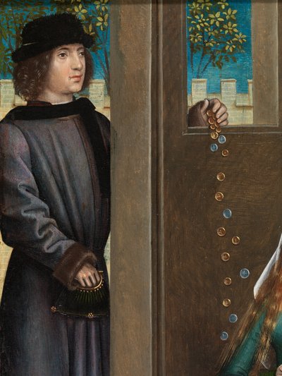 Detail (liefdadigheid van St. Nicolaas) door Master of The Legend of St. Lucy