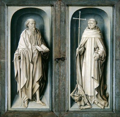 St. Paulus en St. Benedictus, gesloten panelen van het Drieluik van de Aankondiging, ca. 1483 door Master of the Legend of St. Ursula
