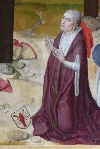 Nicolaas van Cusa. Detail van het altaar in de kapel van het St. Nicolaas Hospitaal, ca. 1480 door Master of the Life of the Virgin